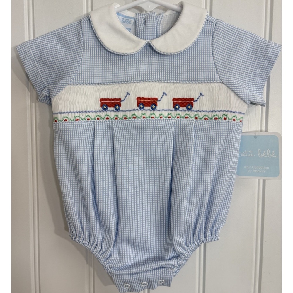 Petit Bebe Boys Wagon Bubble Size 3 Months Infant Hand Smocked Cotton Heritage